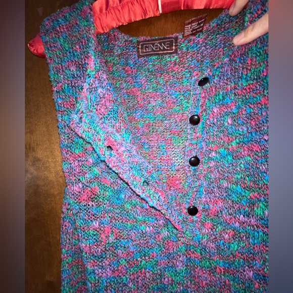 Vtg Ginénne Knit Sweater Vest Button up Sleeveless 80s Multicolor Women’s Large - Picture 6 of 8